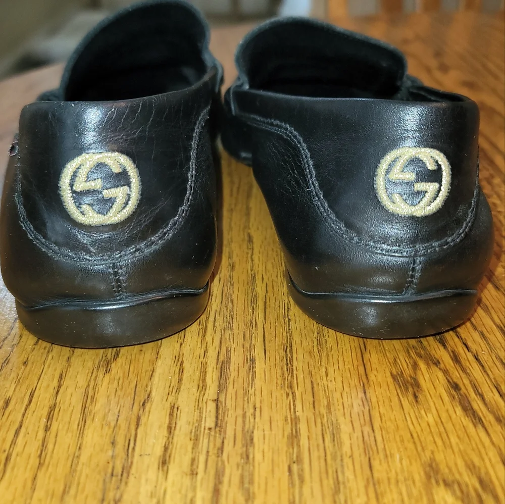 Gucci GG Logo Black Genuine Leather Drivers Loafers Shoes